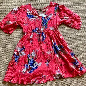 Torrid Women's Floral Challis Kimono Skater Dress Short Sleeve Size 2 Pink